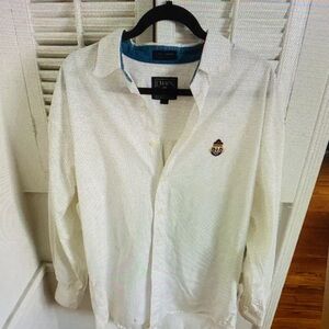 Chaps Cream Button-Up Shirt with Embroidered Crest